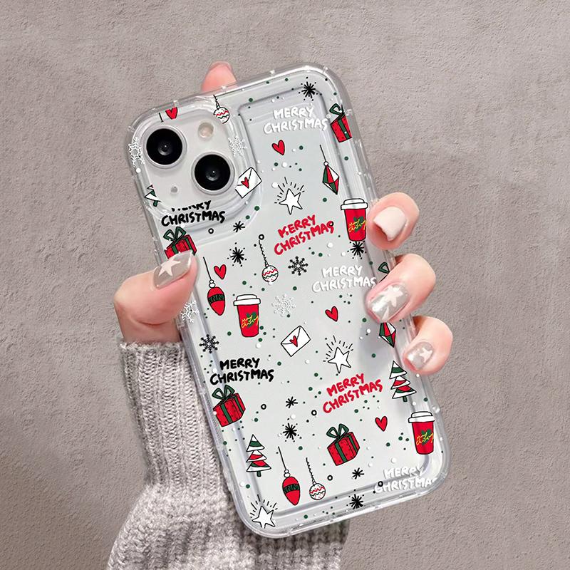 Christmas Pattern Print Clear Case For iPhone 17 Pro Max 16 15 14 13 12 11 17 Air Cover