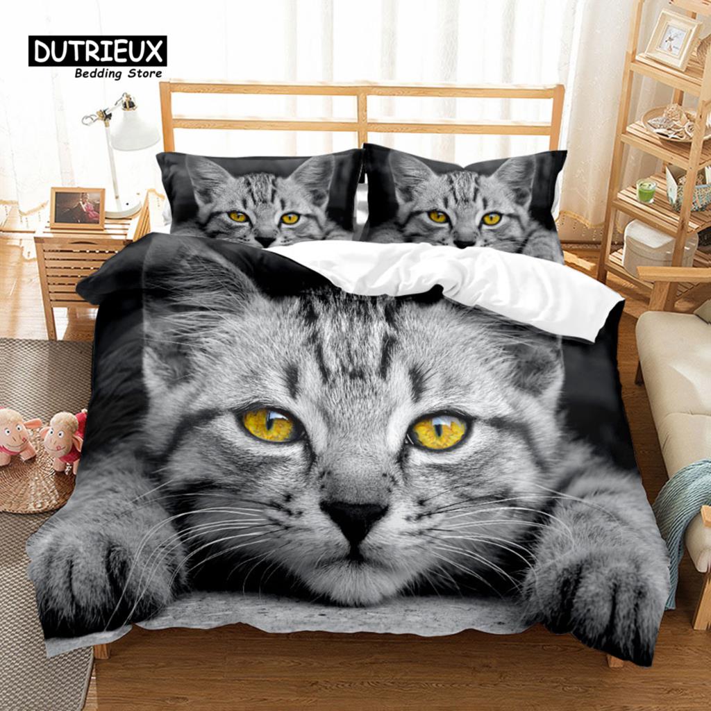 Kittens Animal Duvet Cover Set, Fashion Cat Bedding Set, Soft Comfortable Breathable Duvet Cover, For Bedroom Guest Room Decor