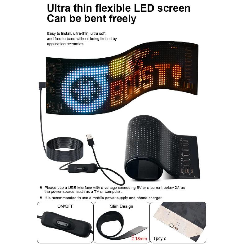 Scrolling Advertising LED Sign Display USB RGB Car App Control Bluetooth Custom Logo Display Text Pattern Animation Programmable
