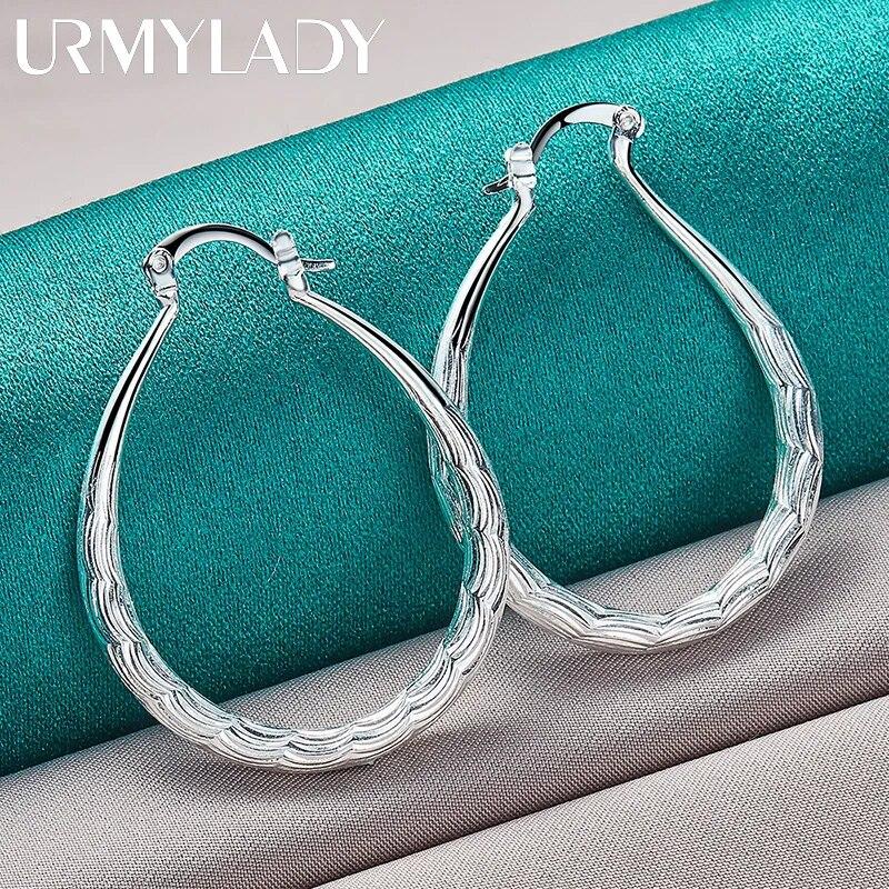 URMYLADY 925 Sterling Silver Oval Wave Earrings For Women Fashion Wedding Engagement Charm Jewelry