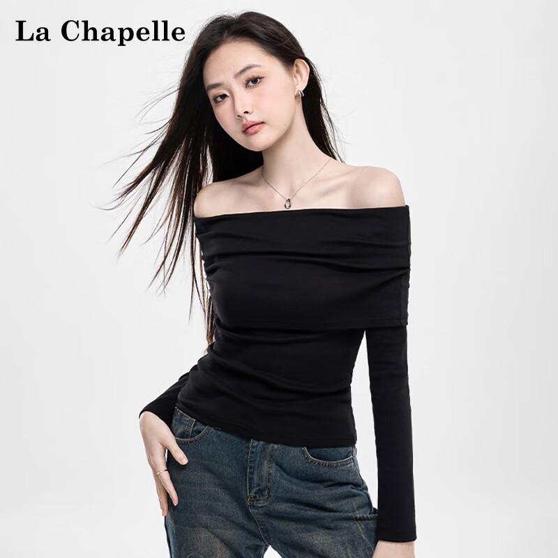 La Chapelle Women's Off-Shoulder Lapel Long-Sleeve Slim-Fit Top