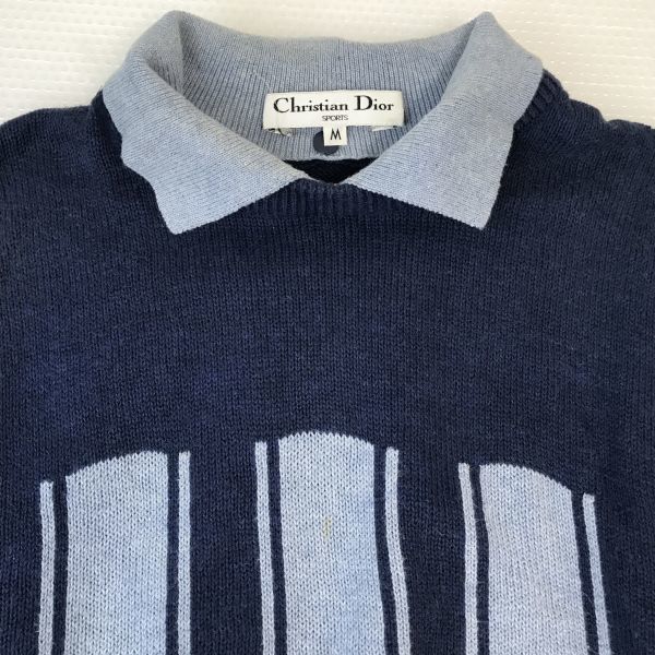 Christian Dior SPORTS Collared Knit Sweater Top Golf/Sport Style/Men's Size M/Navy/(USED)