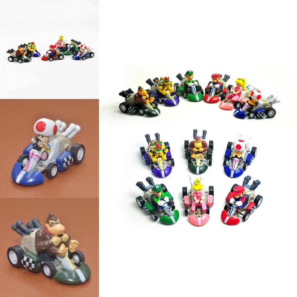 Super Mario Bros Kart Pull Back Car Action Figure Set 6 Pcs Colorful Collectibles