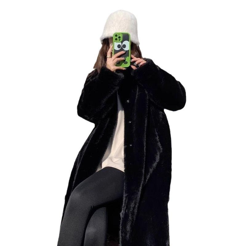 Autumn and Winter Thickened Long Stand-up Collar Imitation Mink Hair Thickened Fur Coat Women's Light Coat