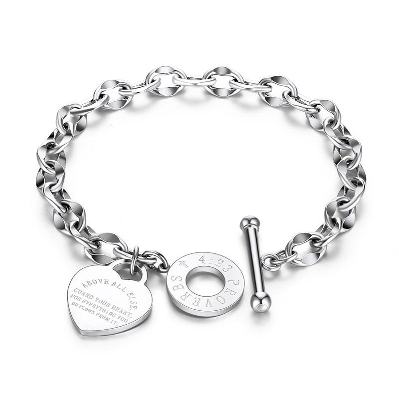 European and American Titanium Steel Ladies O-shaped Chain Love Motto Couple Rose Gold Lock Design Bracelet Gift