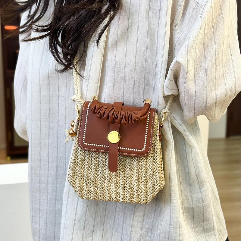 Bag women's bag new summer seaside travel shoulder messenger box bag literary straw woven small square bag