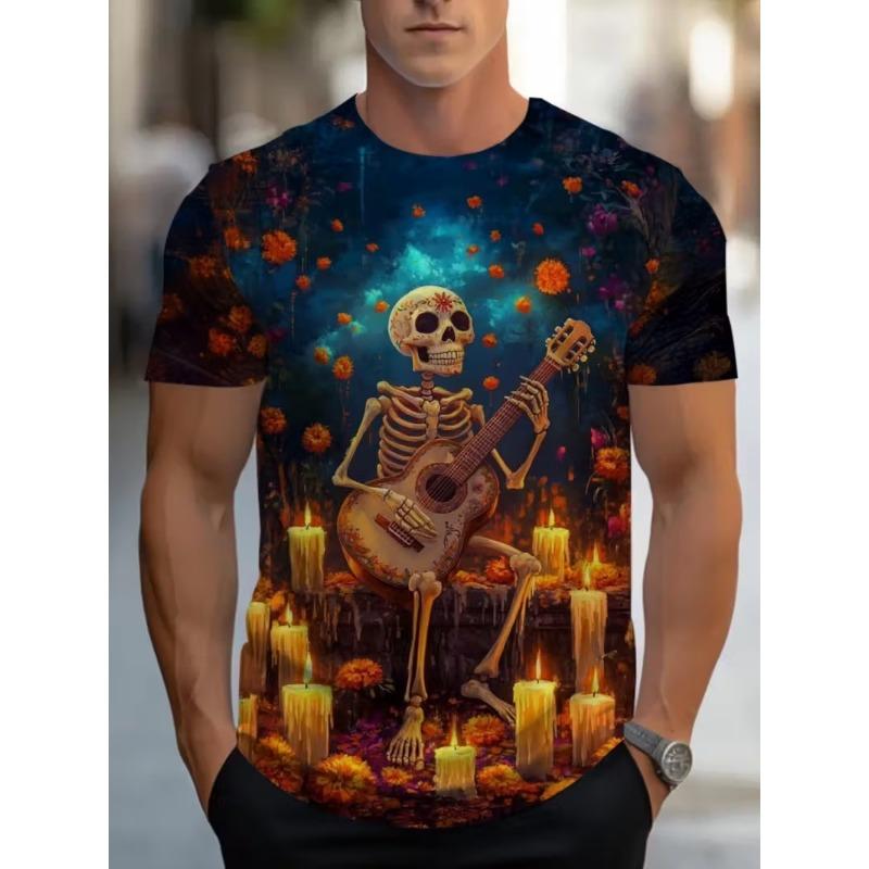 Fashion Halloween Men's T-shirts Clothing Crew Neck Short-sleeved Tee Funny Pumpkin 3D Printed Short Sleeve T-shirt For Men