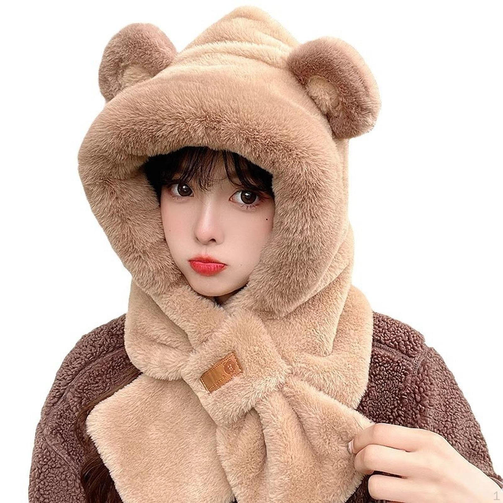 

Зимова шапка, шарф, мультяшна м яка шаль, накидки з капюшоном для сценічного виступу хакі