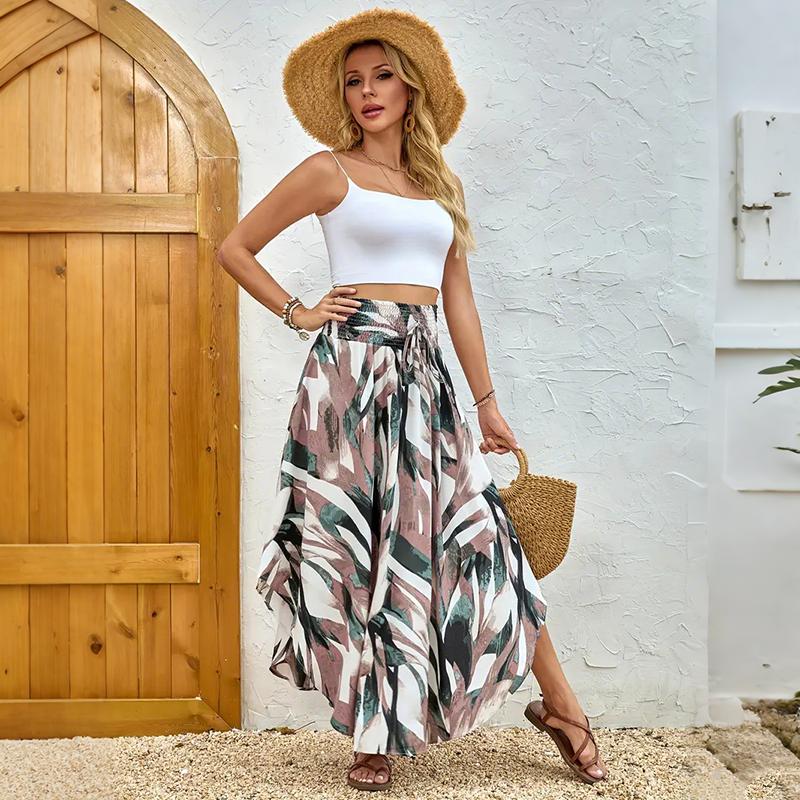 

Женская летняя юбка А-силуэта с высокой талией, в экзотическом стиле, богемная, пляжная, с неровным подолом XL