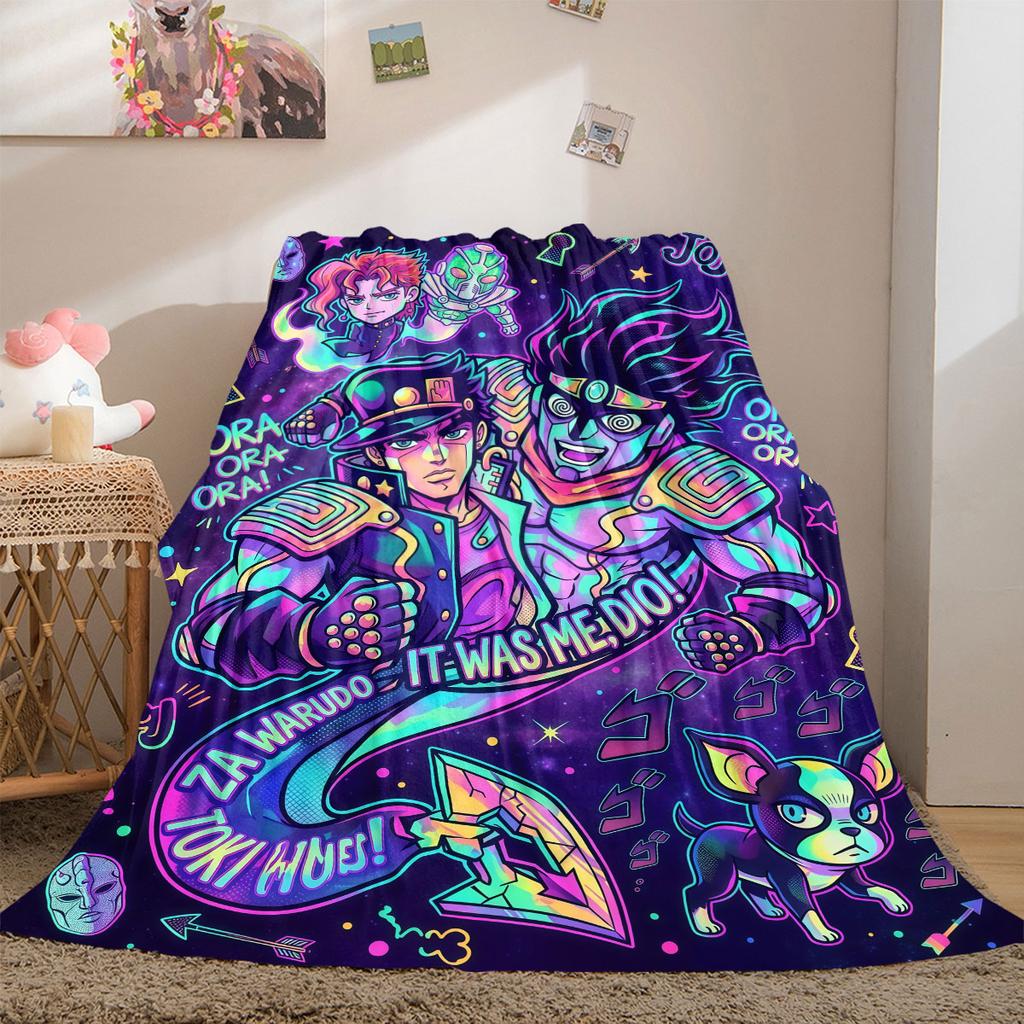 JoJo's Bizarre Adventure Cartoon Flannel Blanket, Printed Style for Beds and Chairs, Warm Bedding, Travel Picnic Use_LIAN