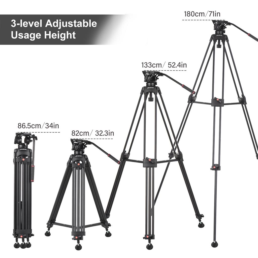 D1801 Professional Photography Tripod Stand Aluminium Alloy with 360 Degrees Panorama Fluid Hydraulic Bowl Head 3