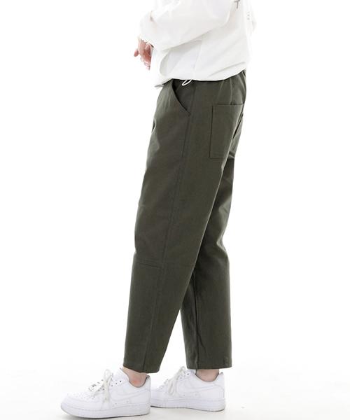 Seinteukeulu Wide Cut Crop Half-Band Pants Wch-327 Khaki