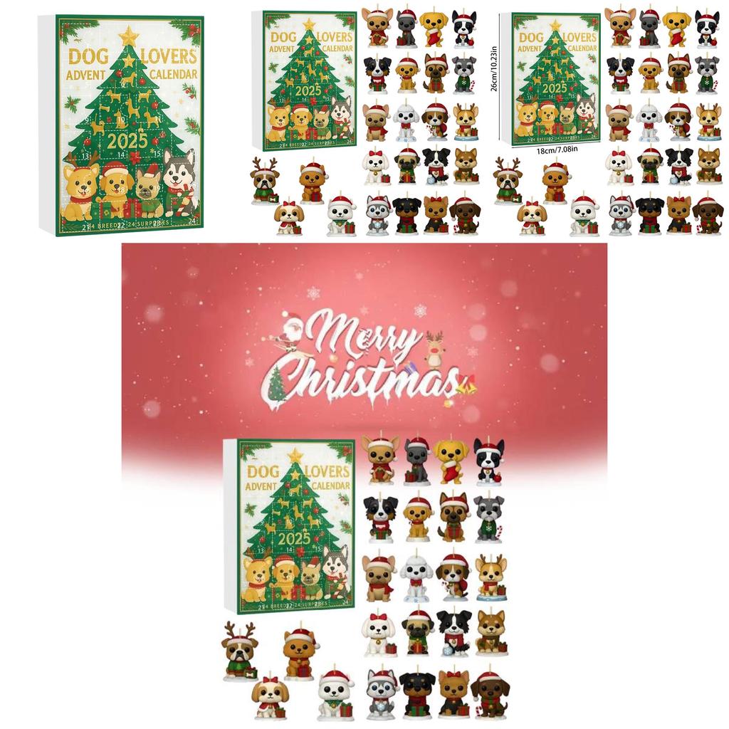Świąteczny Kalendarz Adwentowy dla Miłośnika Psów z Akrylowymi Ozdobami na Choinkę do Świątecznej Uroczystości