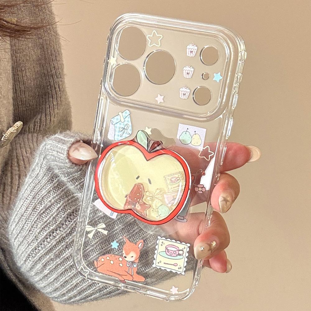 Red Apple Deer Rocking Stand 16 Pro Max Phone Case for IPhone 17, 12 Transparent, 15 Cartoon Series