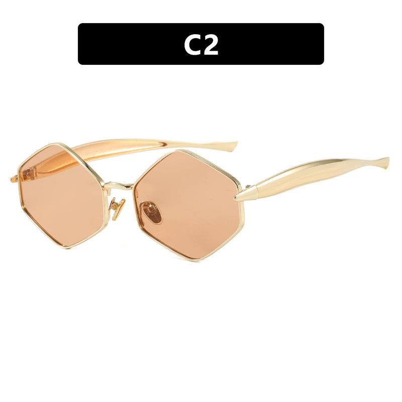 Fashionable Diamond Shaped Irregular Sunglasses Retro Metal Sun Protection High-End Concave Shaped Glasses Uv400 Shades Eyewear