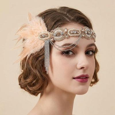 Vintage Cosplay Dress Headwear Crystal Gatsby Headpiece Gatsby Style Feather Headband Girls