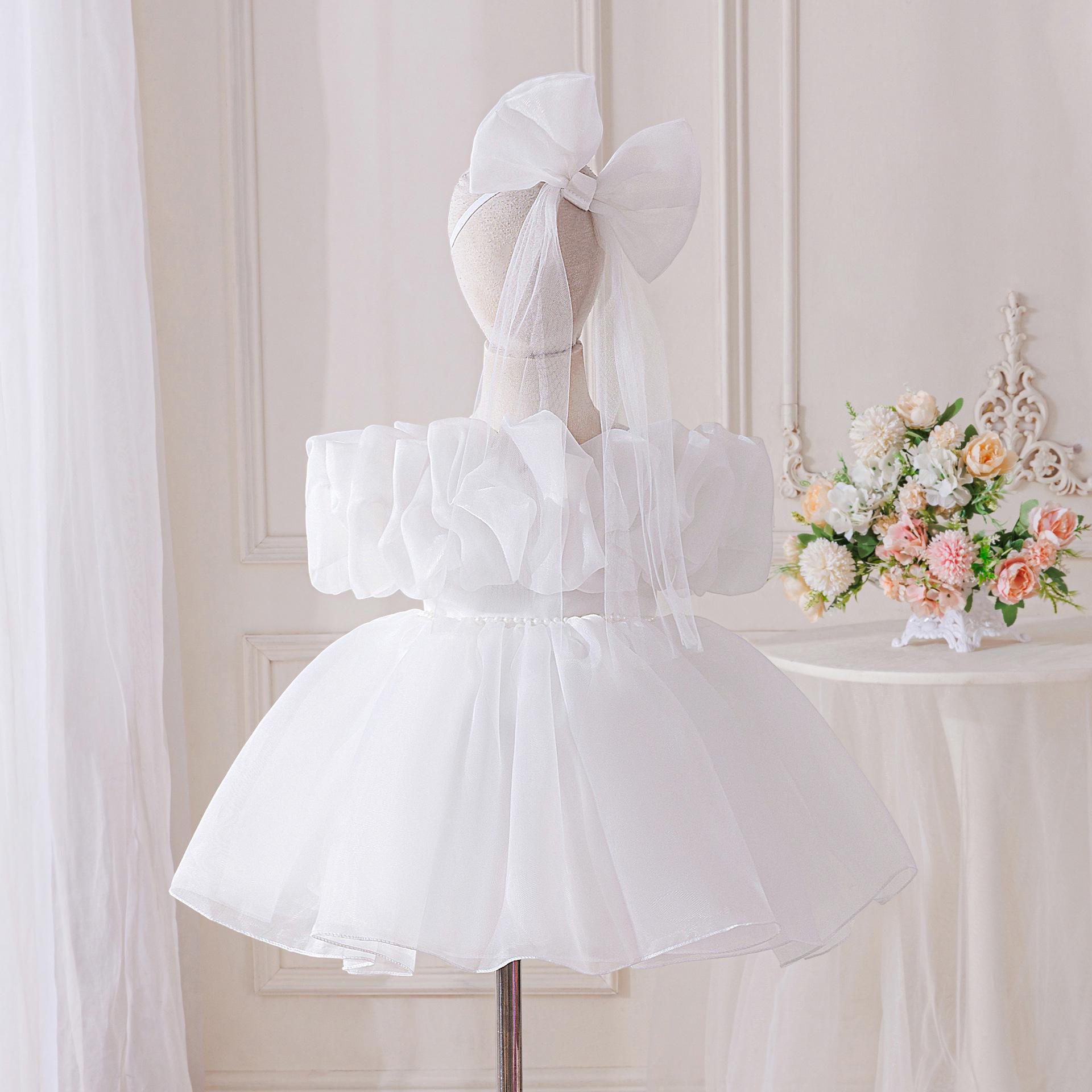 

Элегантное пышное платье принцессы: Новый стиль Формальный костюм для девочки-цветочницы на свадьбу и фестиваль в детском саду 100cm / 18-24 Months белый