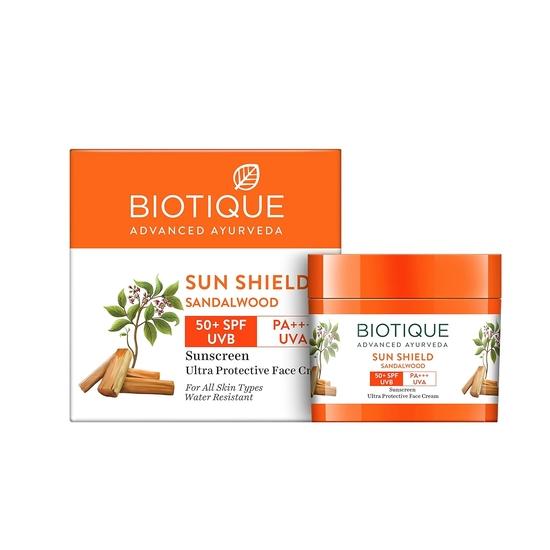

Солнцезащитный ультра-успокаивающий лосьон для лица Biotique Sandalwood Sunscreen, SPF 50+ | Светлый и увлажненный | Водостойкий | Для всех типов кожи | 50 мл