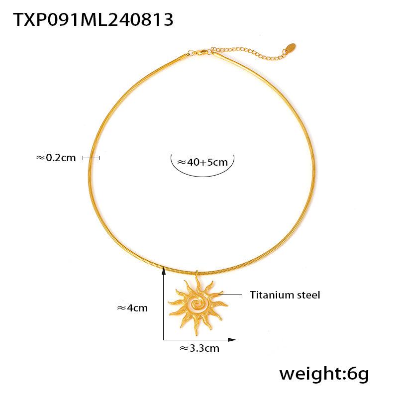 18k Gold-Plated Titanium Spiral Sun Pendant Necklace & Earrings Set