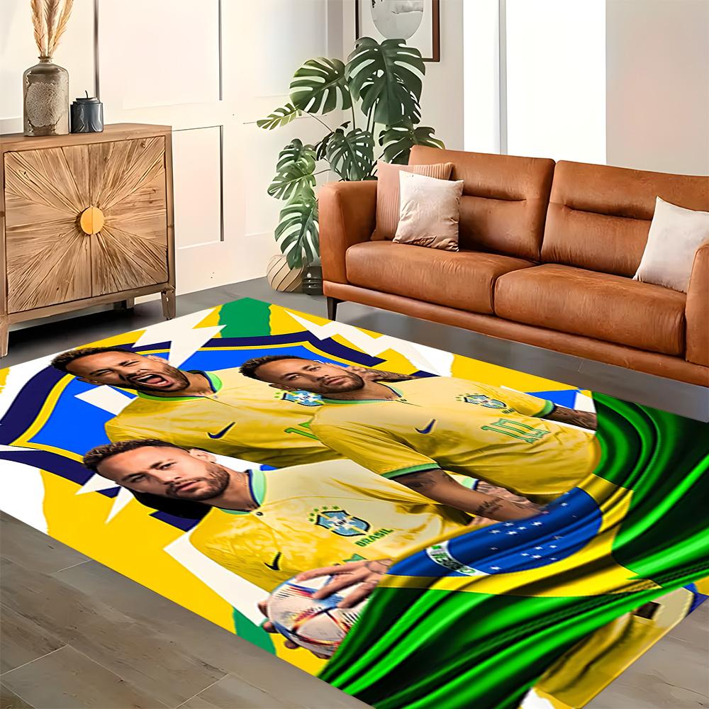 Brazilian Football Stars rug for living rooms, bedrooms, home décor, and as gifts.