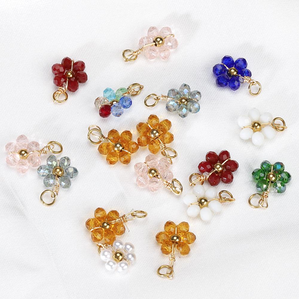 20pcs Stainless Steel Multicolor Flower Crystal Beads ABS Pearl For Jewelry Making DIY Handmade Necklace Bracelet Accessories