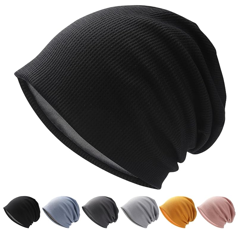 

[Hsdvdva] knit hat men s autumn winter hat Cold protection Heat retention Fleece lining warm soft beanie Plain color skin-friendly medical use care