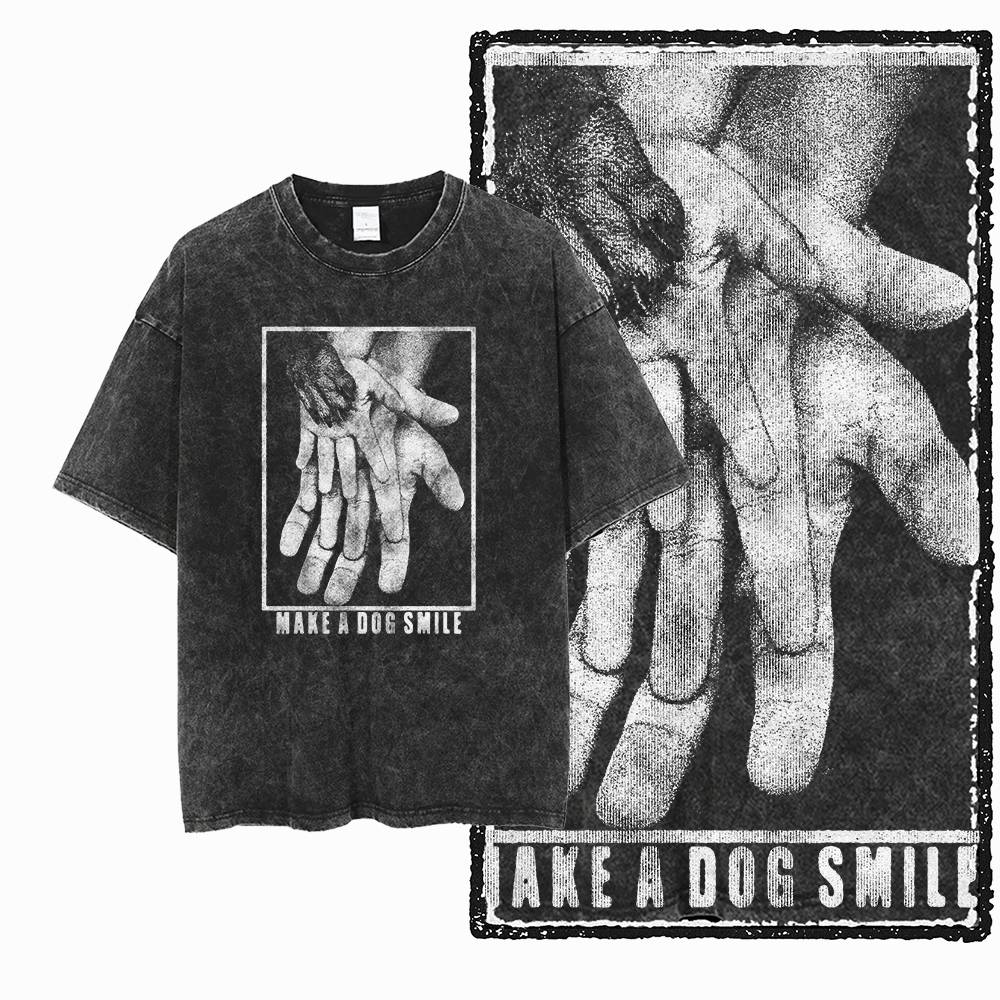 

G Acid Washed Black Cool Cotton Dog Printed Unisexs Tshirt Streetwear Big Size Vintage Oneck Unisexs Tee Tshirt S