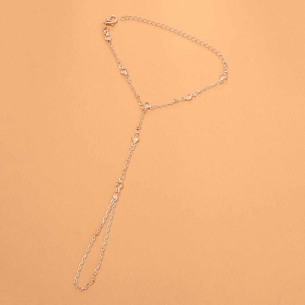 Light Luxury Round Rhinestone Bracelet For Women Simple Fine Bracelet Connet Finger Rings One-Piece Chains Jewelry Accessories
