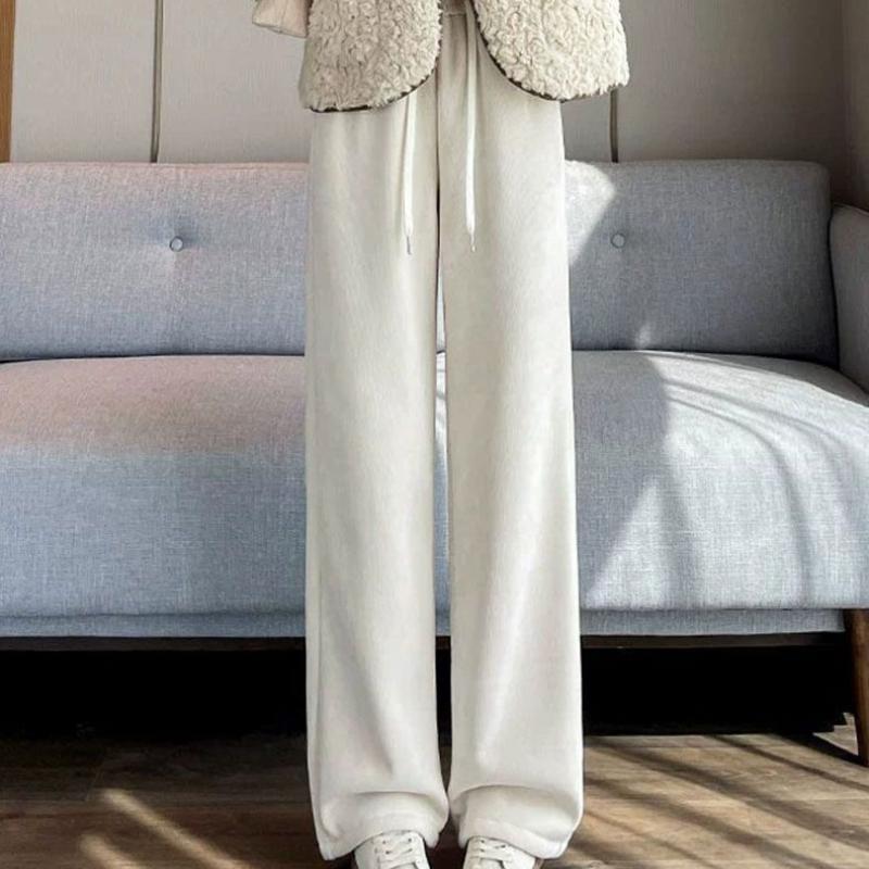 Autumn New Loose Casual Fleece Women's Pants Fashion Winter Velvet Wide Leg Pants Women Elegant High Waist Straight Ladies Corduroy Trousers 25415