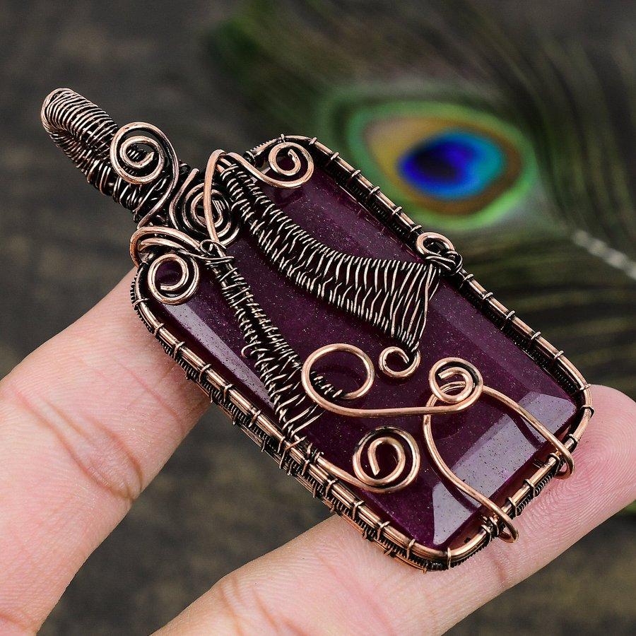 Ruby Natural Gemstone Handmade Copper Wire Wrap Jewelry Pendant 3.15 F5T56