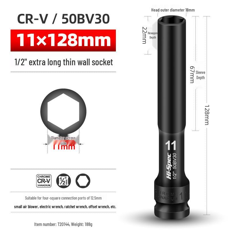 Extended Thin-Walled Hex Deep Impact Socket 8mm for Electric Wrench