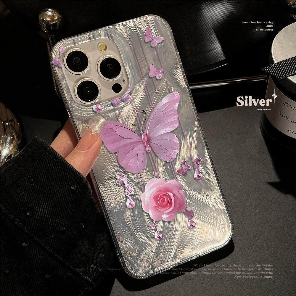 Feather Luster Phone Case for Samsung A53 A14 A33 A12 A32 S24 S23 Plus S20 S21 FE for iPhone 17 15 16 13 Pro 17 16 Pro Max Butterfly Bow Phone Case