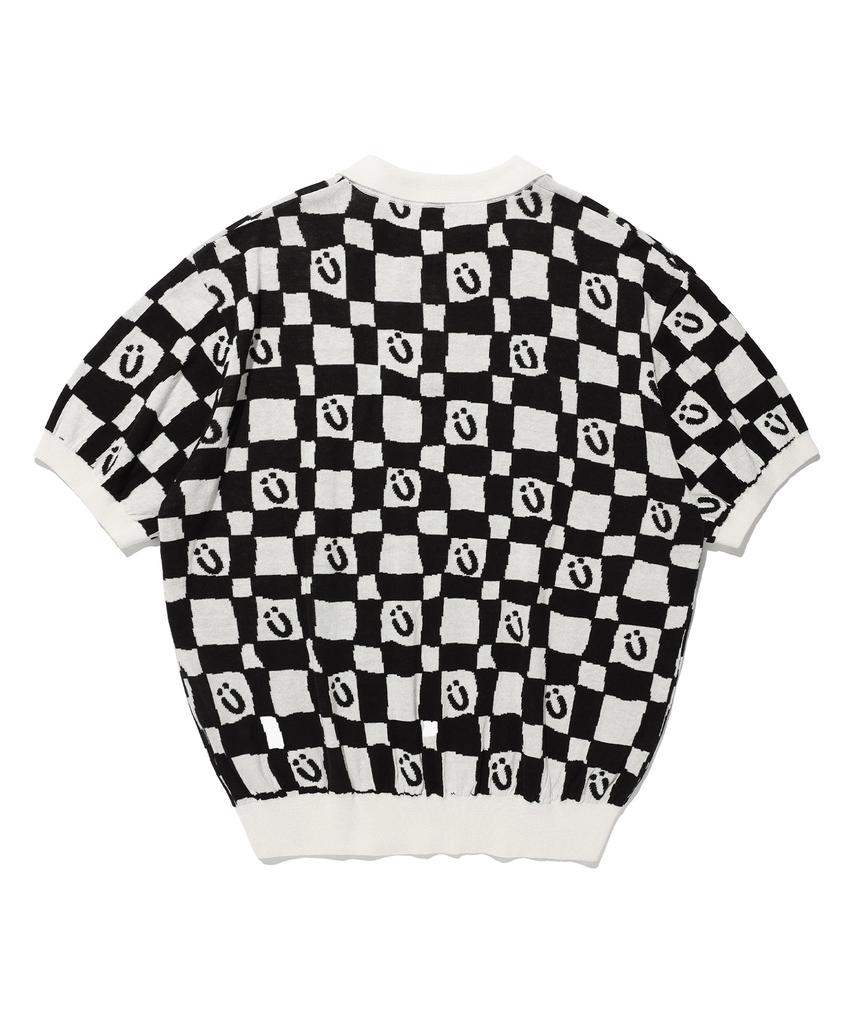 ISTKUNST Checkerboard Smiley Collar Half Knit_Black(Ik2Dmmk641A)