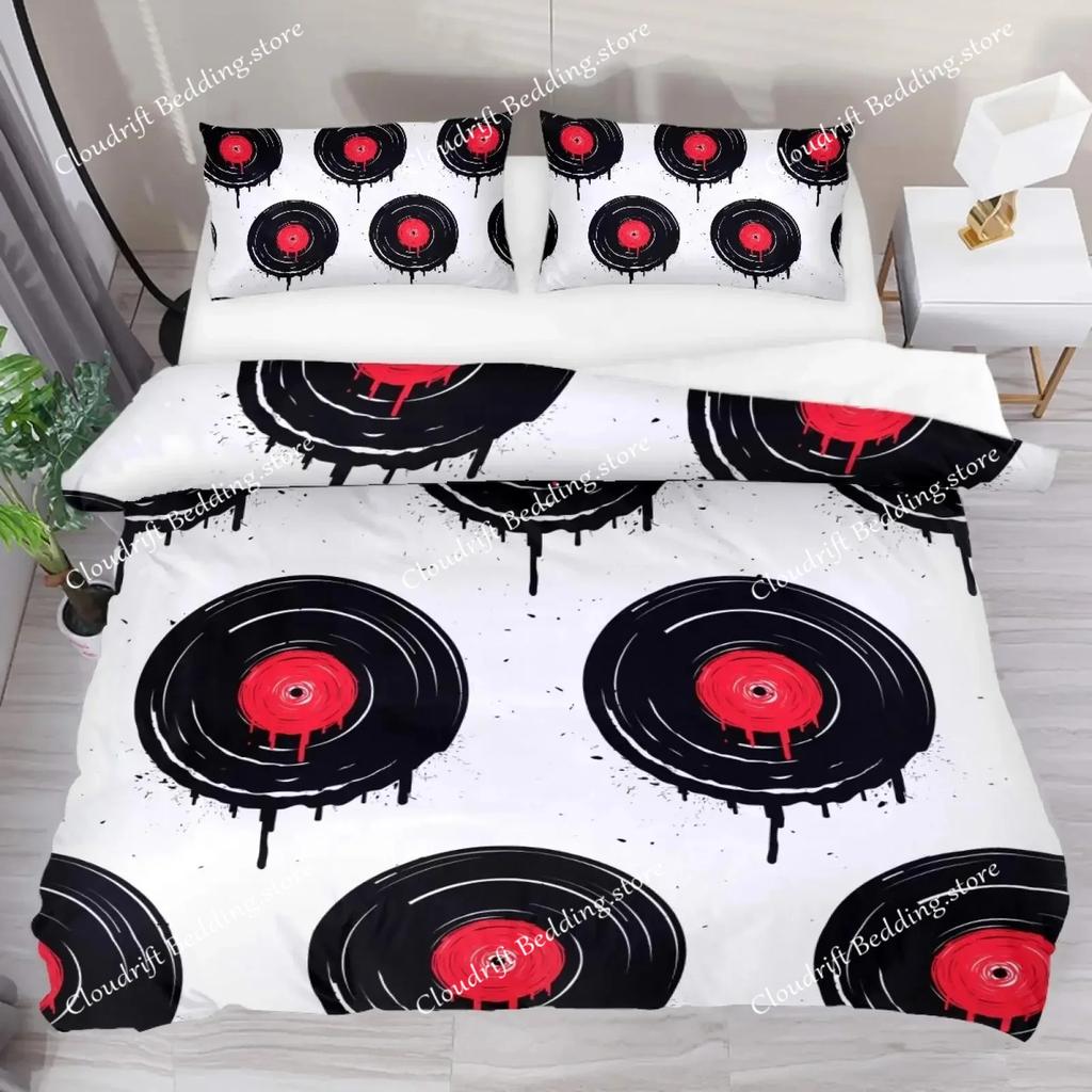 Musical Bedding Set Queen Size Music Theme Bedding Duvet Cover Set for Boys Decor Disc Comforter Cover Set Record Quilt Cover