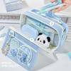 Korean INS Transparent Multi-functional Folding Pen Bag Simple Multilayer Student Stationery Pencil Case Back To School Supplies