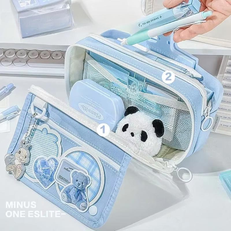 Korean INS Transparent Multi-functional Folding Pen Bag Simple Multilayer Student Stationery Pencil Case Back To School Supplies