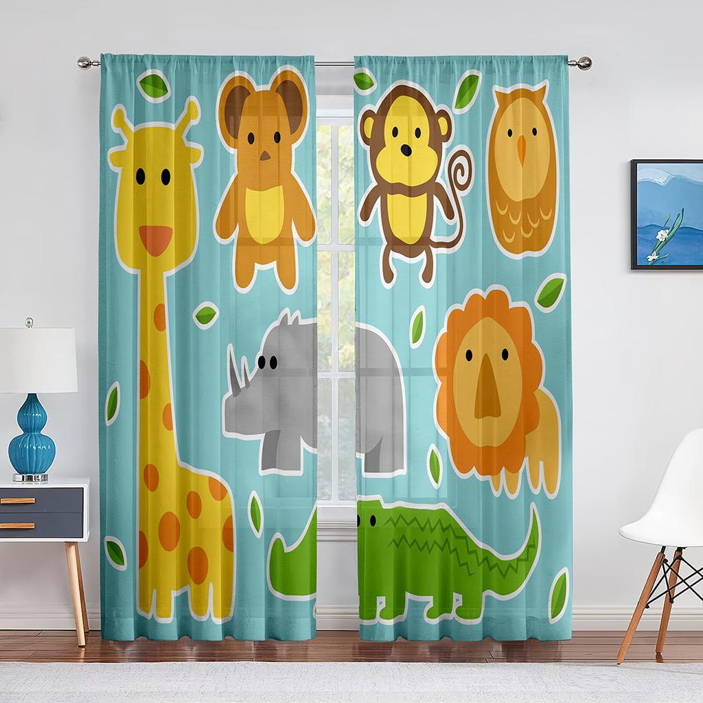 Cartoon Farm Animals Sheer Voile Curtain Cute Sheep Cow Pig In Rural Ranch Window Tulle Curtains for Living Room Bedroom Kitchen
