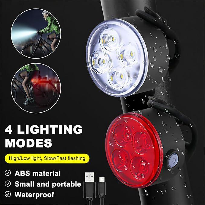 USB Rechargeable LED Mountain Bike Headlight Taillight Fog Light Set-Super Bright ABS IPx4 Waterproof 400LM 4 Modes Night Riding