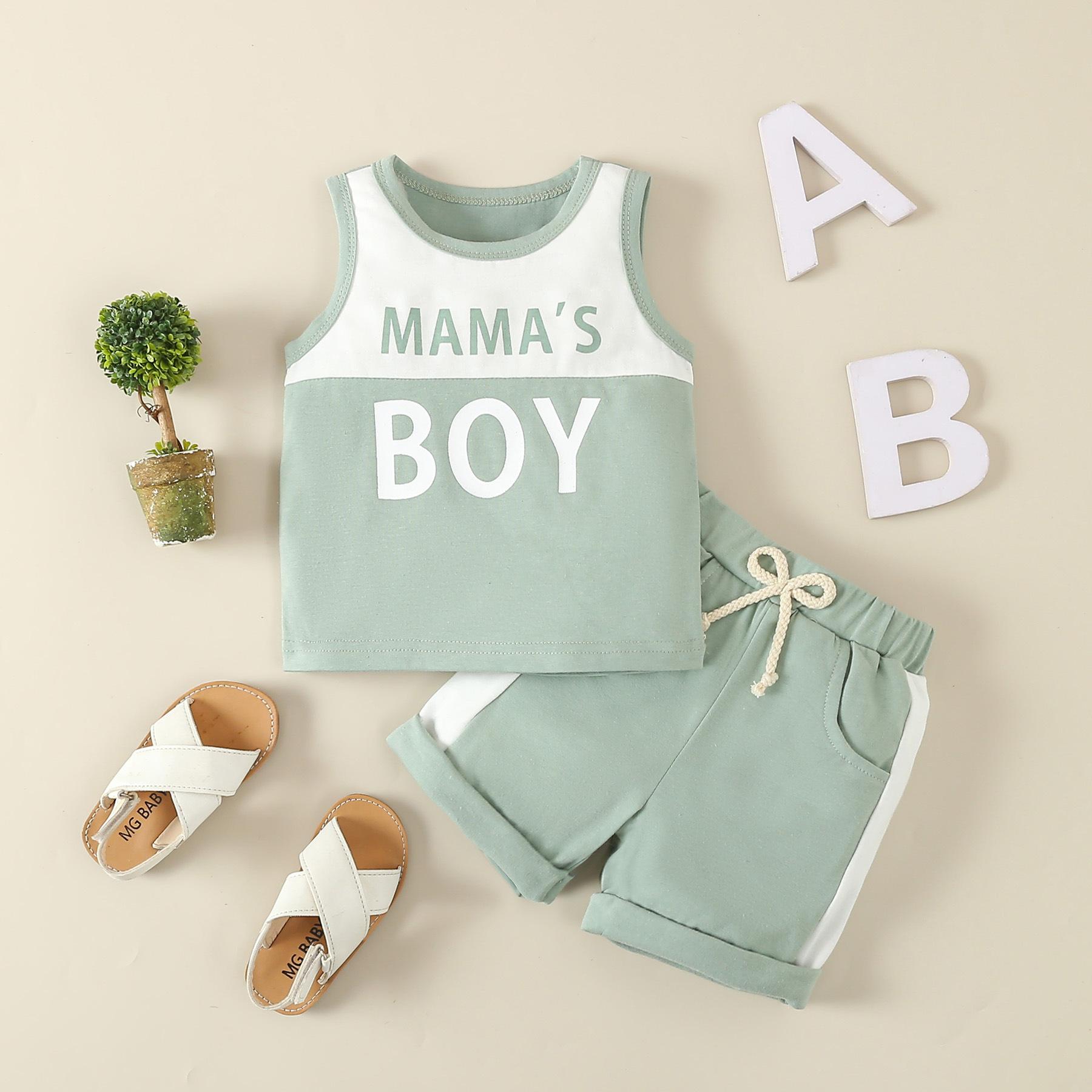 

Boys Sets Summer Children s Casual Color-blocked Letter Vest and Shorts 2-3Y светло-зеленый