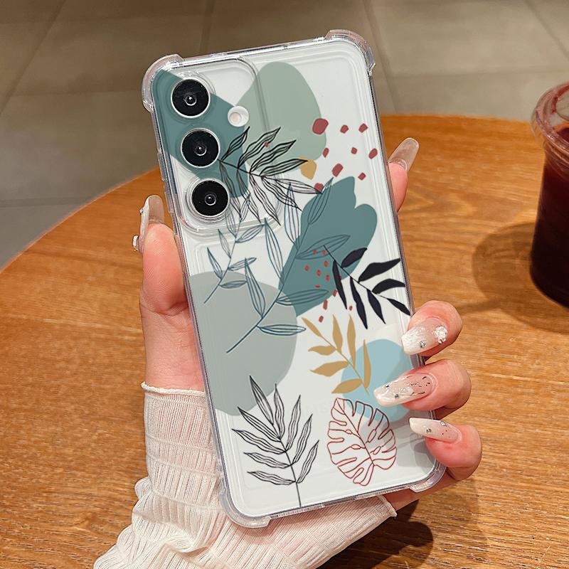 Flower Leaf Pattern Phone Case For Samsung Galaxy S26 S25 S24 S23 Ultra S22 S26 Plus S21 S24 S25 FE Clear Shockproof Soft Cover