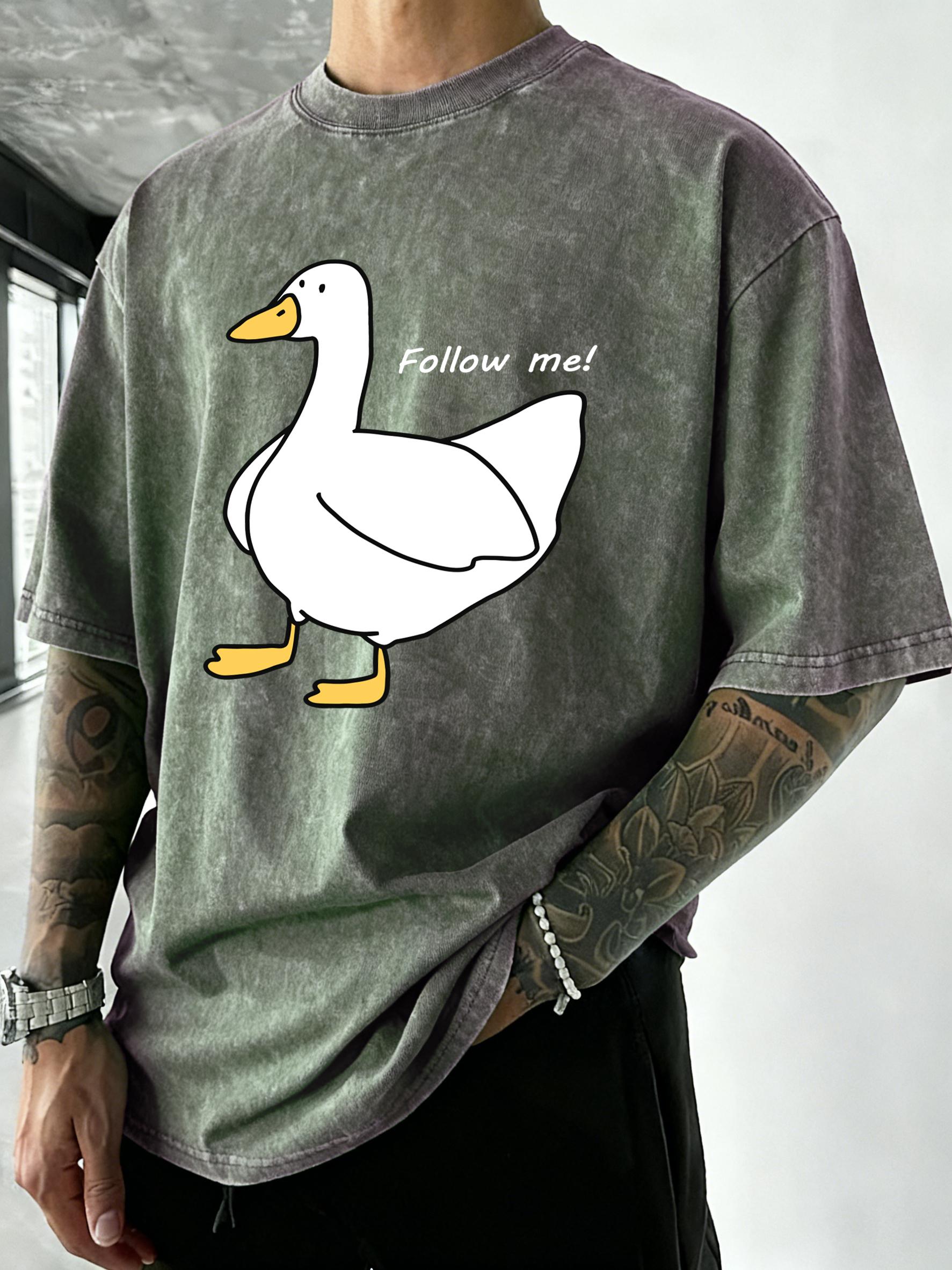 

Follow The Goose Design Men Washed T Shirt Summer Hip Hop TShirt Crewneck Cotton Sportswear Casual Oversized Short Sleeves S