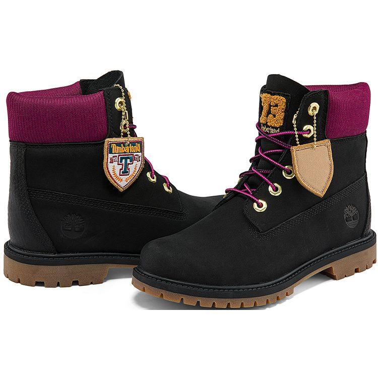 Timberland Heritage 6 Inch Waterproof Boots 'Black Nubuck With Pink' Women's A44KXW