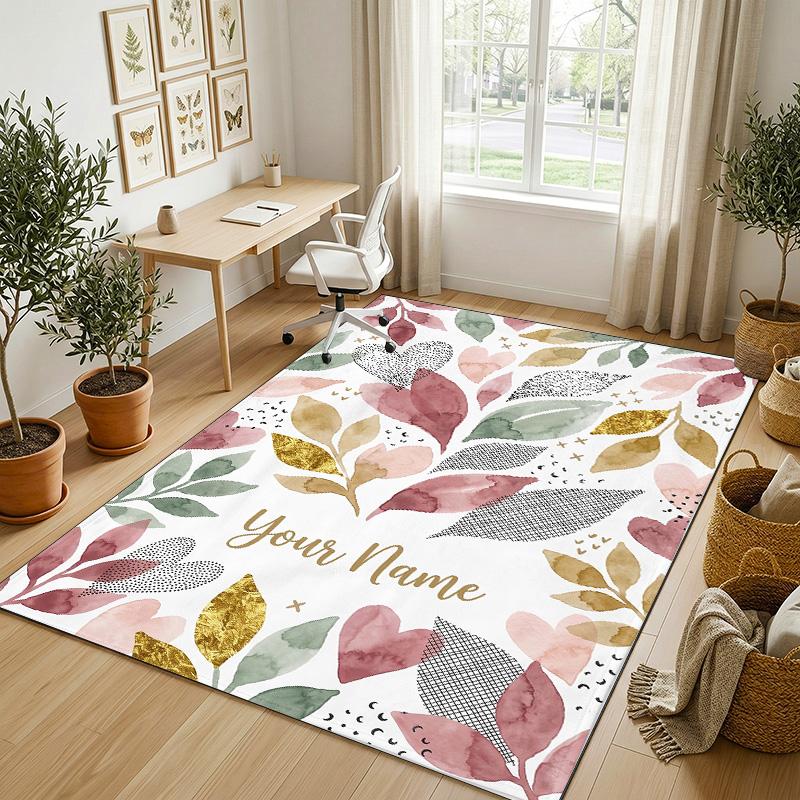 Autumnal Leaves Theme Soft Crystal Velvet Rug Custom Name & Text Print Non Slip Floor Rug for Bedroom Living Room