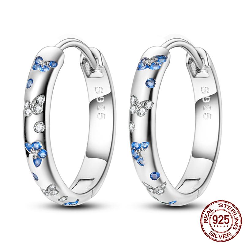 Luminous Shell Women Earrings Original 925 Sterling Silver Pave CZ Star Moon Hoop Earrings Engagement Wedding Jewelry