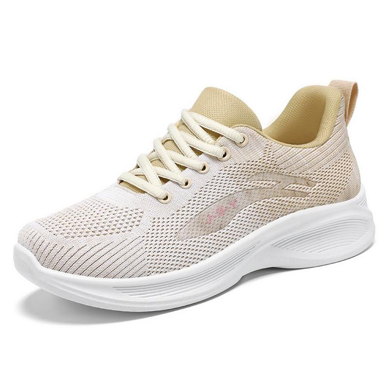 Women's Shoes 2024 Spring Casual Soft Sole Sports Shoes, Breathable Flying Mesh Shoes, Large-sized Running Shoes