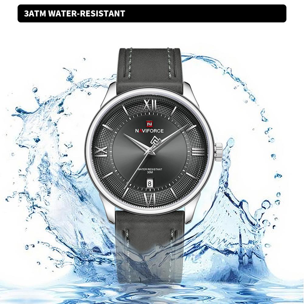 Naviforce Original Men Simple Quartz Watch Genuine Leather Strap 30m Waterproof Calendar Daily Casual Men Watch Gift NF9272L