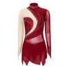 Damen Funkelndes Strass-Trikotkleid Durchsichtiges Netz Langarm Rollkragen Farbblockierung Asymmetrischer Saum für Eiskunstlauf Lateinische Performance