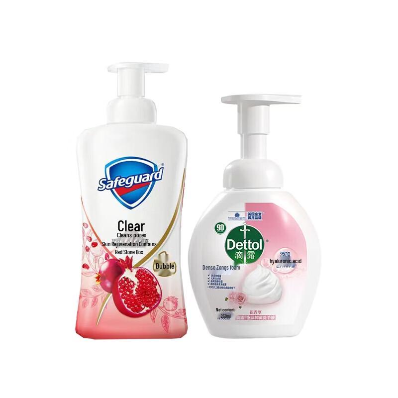 Набор: Гель для душа Safeguard Красный Гранат и Мыло для рук Dettol Цветочное