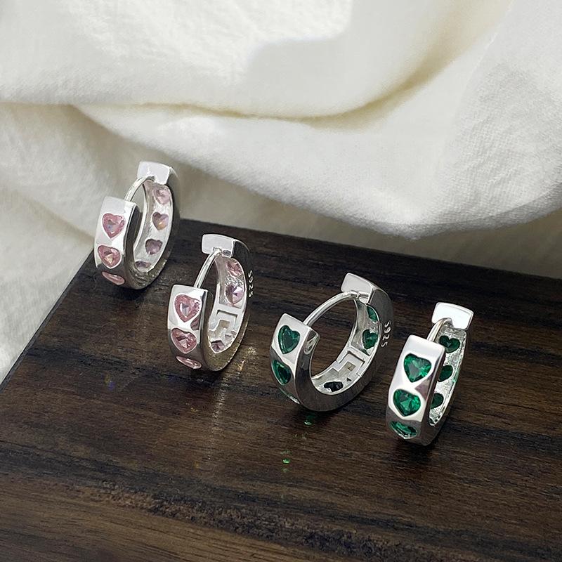 Pink Rhinestones Love Peach Heart Stud Earrings for Women Sweet Aesthetic Charm Trend Hoop Earrings Korean Fashion Jewelry New