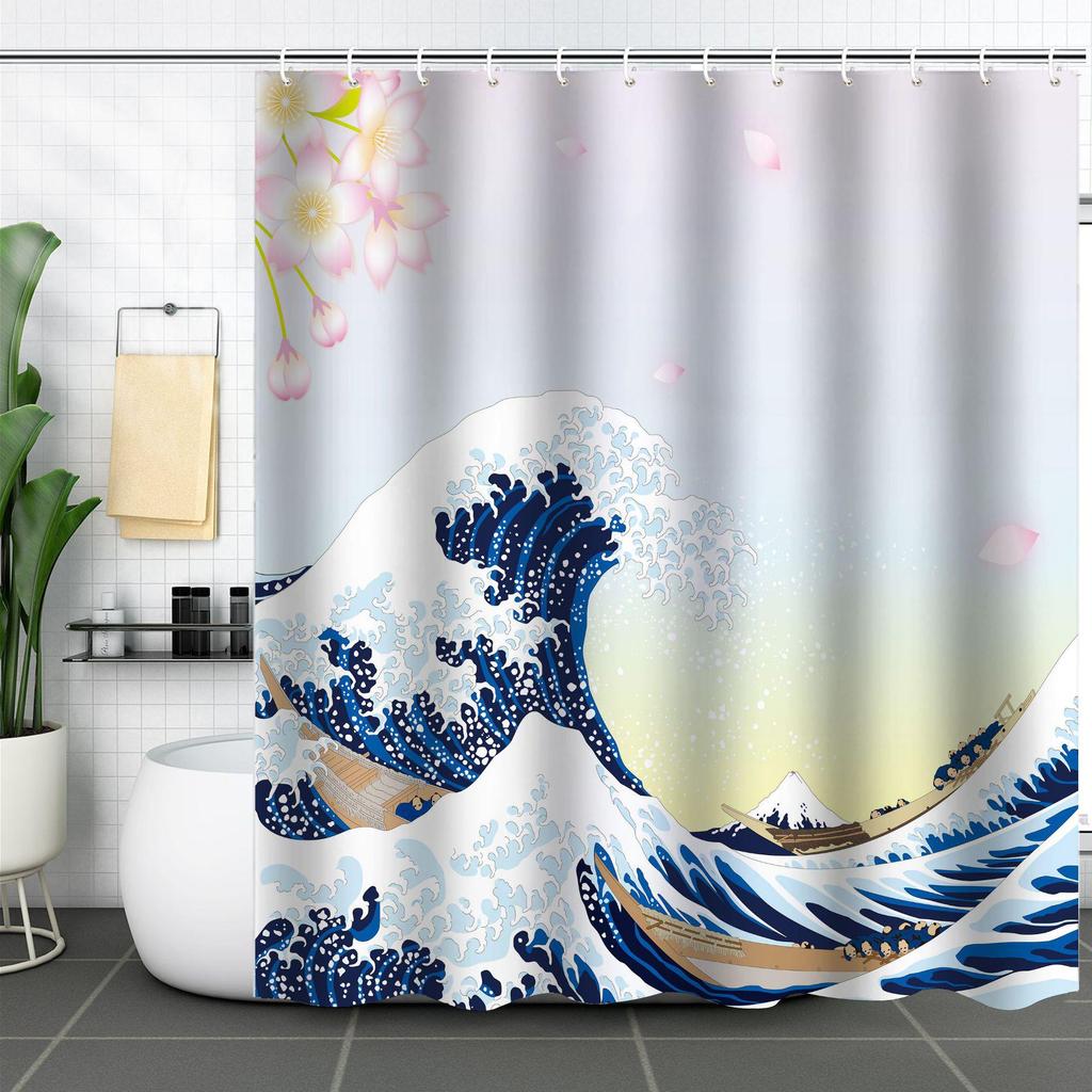Waterproof Curtain With Mildewproof Shower Sea Wave Dinosaur Whale And Cat Print